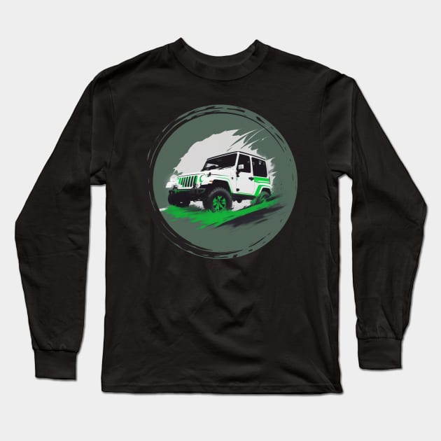 Jeep Vehicle White Greens Design Long Sleeve T-Shirt by The Wonder View